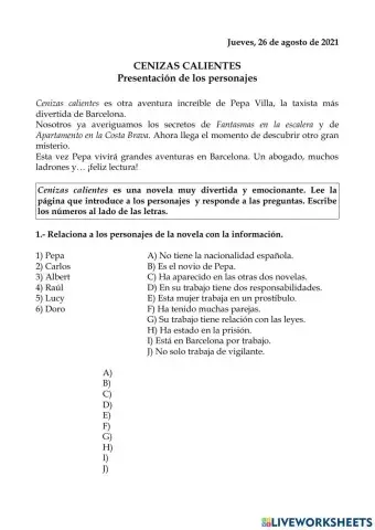 Cenizas calientes. Personajes