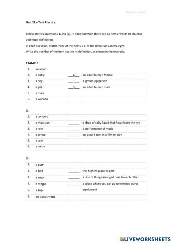 Band 2 (Core 1) - Unit 22 - Test