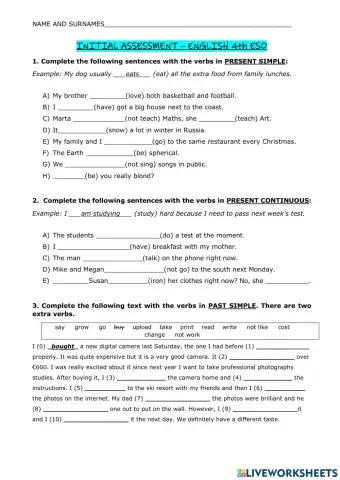 Initial assessment - level test 4eso