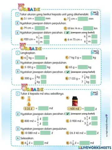 Panjang, Jisim & Isi padu Cecair