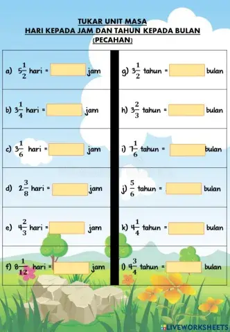Tukar masa - Hari ke Jam dan Tahun ke Bulan (pecahan)
