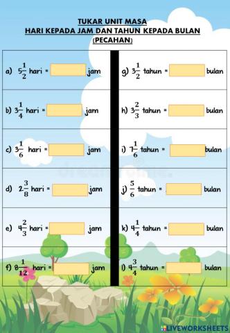 Tukar masa - Hari ke Jam dan Tahun ke Bulan (pecahan)