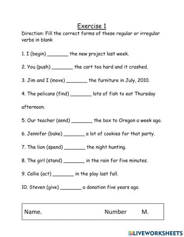 Worksheet : Regular or Irregular  verbs