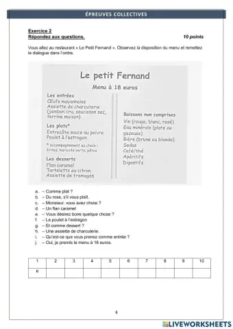 Commander au restaurant