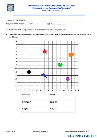 Matemática diagnóstico 5to EGB Ecuador