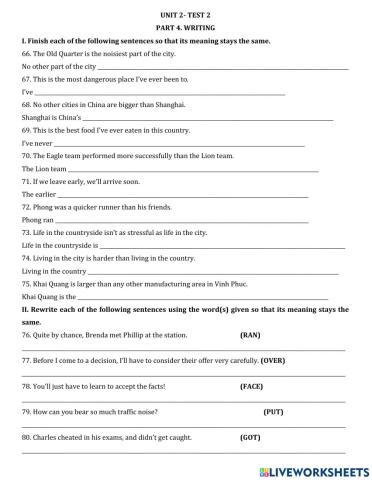 Grade 9 - Unit 2 - Test 2- Writing