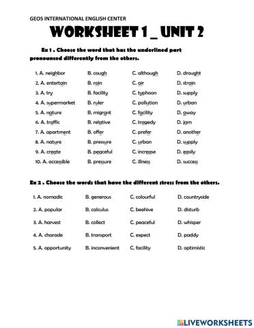 Worksheet 1-Unit 2-Grade 8