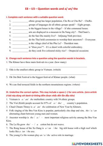 Question words and articles