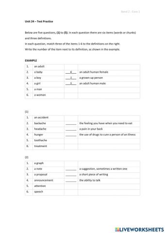 Band 2 (Core 1) - Unit 24 - Test