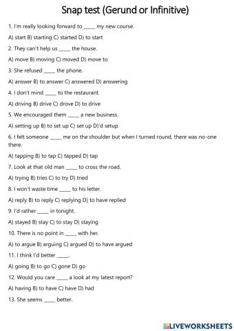 Snap test Gerund or Infinitive