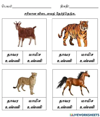 (விலங்குகளின் உணவு முறை) சரியான விடையைத் தேர்வு செய்க