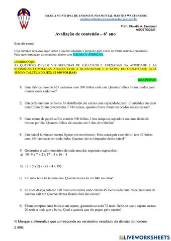 Situações problemas com números naturais