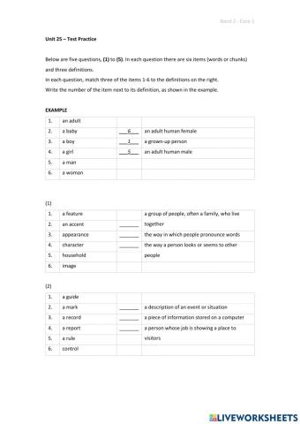 Band 2 (Core 1) - Unit 25 - Test