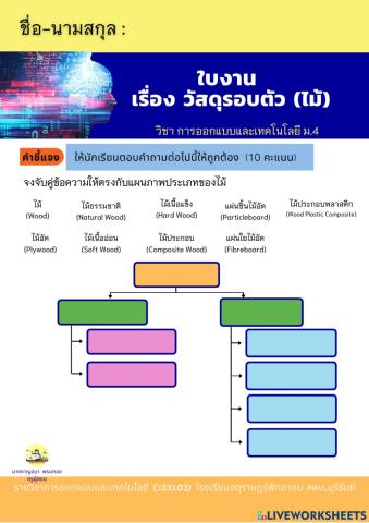 ใบงานเรื่องวัสดุรอบตัว (ไม้)