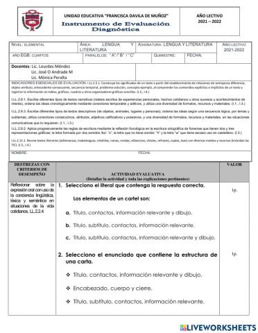 Evaluacion diganostica LENGUAJE