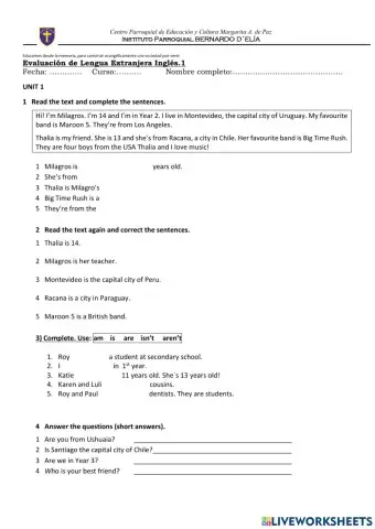 Ejercitación evaluativa.