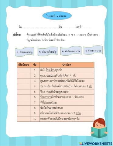 แบบฝึกทักษะ คำนาม