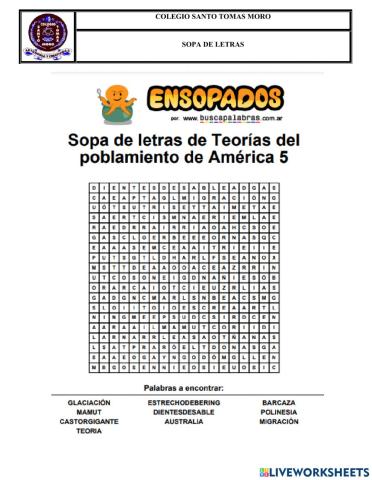 Sopa de letras teorías del poblamiento