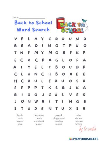 Back to School Word Search Worksheet