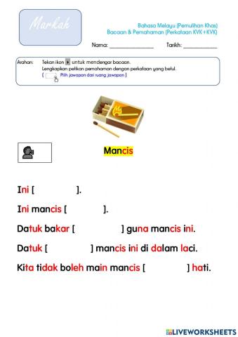 Perkataan KVK+KVK (Bacaan & Pemahaman)