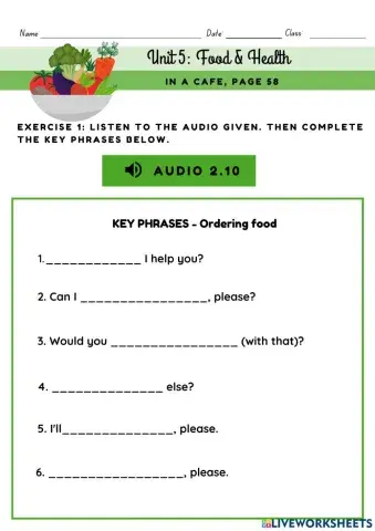 Unit 5 Food& Health (In a cafe)