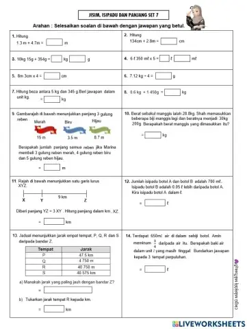 Panjang, Jisim & Isi padu Cecair