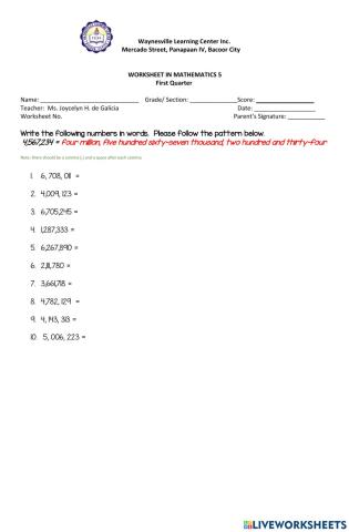 Number names to million