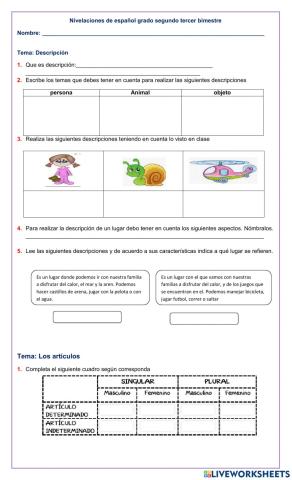 Nivelación grado segundo- Tercer bimestre