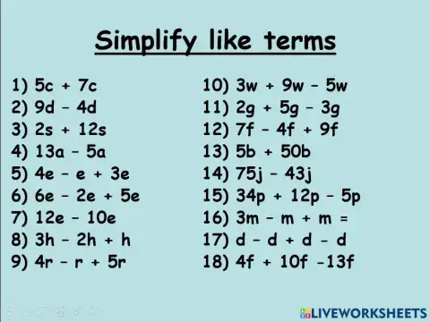 Math grade 6: Simplifying like terms
