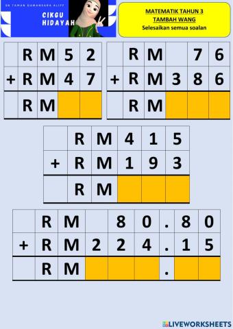 Tahun 3 : tambah wang