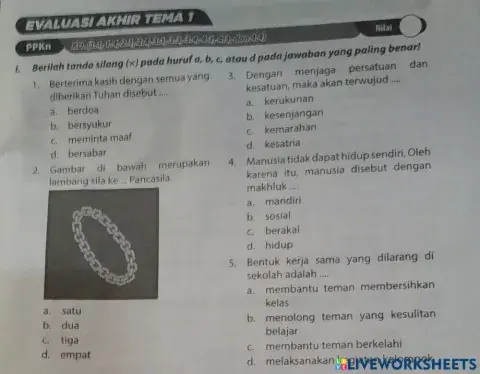 Ulangan harian tema 1 kelas 3