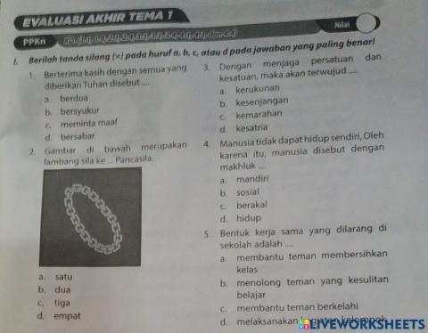 Ulangan harian tema 1 kelas 3