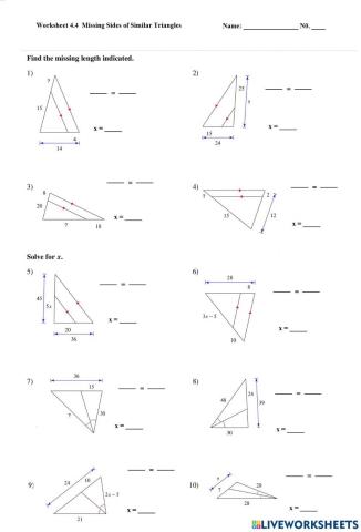 Worksheet 4.4 similar triangles