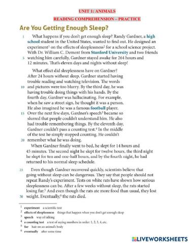 Reading comprehesion - Sleeping