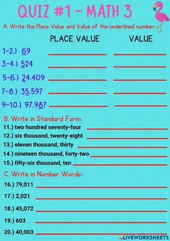 Place Value, Value, Standard, Number Form