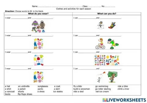 Clothes and activities for each season