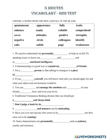 Mini-test-vocabulary-topic: Yourself