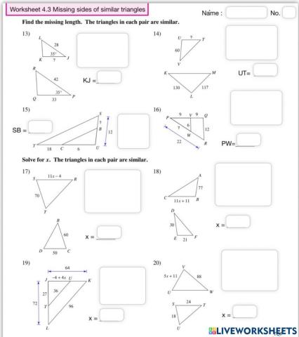 Worksheet 4.3 Similar triangles