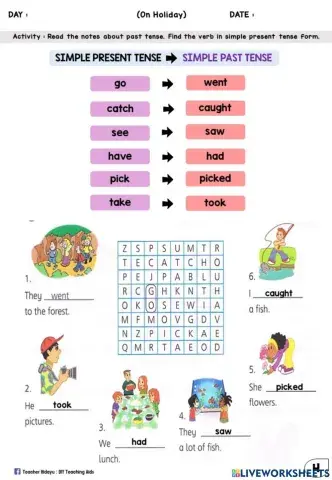 On Holiday (Past Tense : Word Search)