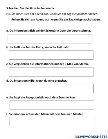 Verben mit Präpositionen + Imperativ