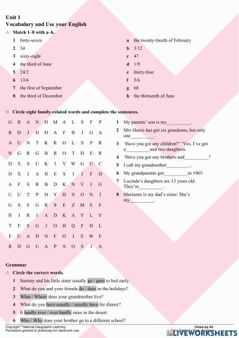 Close Up A2 - Extra Tasks Unit 1