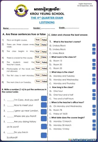 The 4th Quarter Examination(Listening)