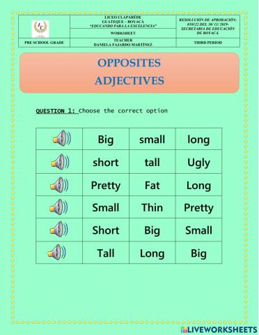 Opposites adjectives