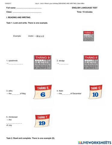 Unit 4: When's your birthday?