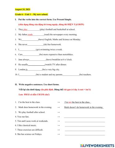 MLH6 - Unit 1 - My new school - BVII-BVIII