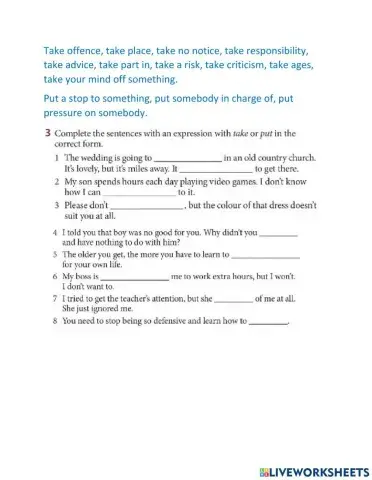 Phrasal verbs -take- and -put-.