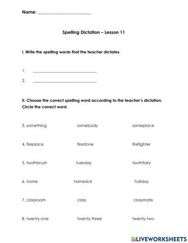 Spelling Dictation Lesson11