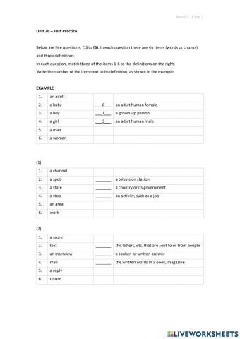 Band 2 (Core 1) - Unit 26 - Test