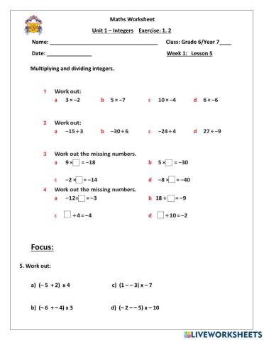 Multiplying and dividing integers