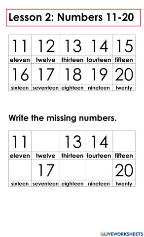 Numbers 11-20